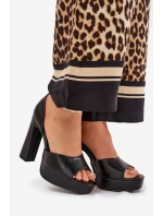 Sandały Damskie Na Słupku I Platformie Eko Skórzane Czarne Lomman