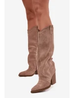 Ocieplane Kozaki Kowbojki Na Słupku Z Eko Zamszu Beżowe Mavine