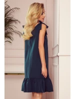 ROSITA - Dámske šaty v fľaškovo zelenej farbe s mašličkami na ramenách as volánikom 306-2