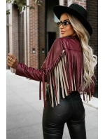 624-2 Krátka bunda so strapcami z mäkkej ekokože - bordová