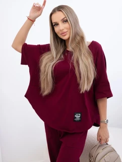 Súprava bavlnená blúzka + nohavice bordová