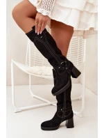 Ocieplane Kozaki Damskie Na Słupku Z Przeszyciami Czarne Alessara