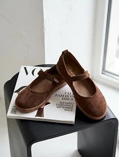 Semišové baleríny Barefoot so Zazoo remienkom 10206 Chocolate