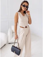Elegantná súprava krátkej vesty a širokých nohavíc v béžovej farbe (VE90) Elegantná súprava krátkej vesty a širokých nohavíc v béžovej farbe (VE90)