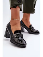 Półbuty Damskie Na Słupku Lakierowane Czarne D&A MR38-973