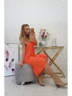 Šaty s tenkými ramienkami tmavo marhuľovej farby