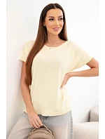 Dámska viskózna blúzka oversize s krátkymi rukávmi a okrúhlym výstrihom žltá Dámska viskózna blúzka oversize s krátkymi rukávmi a okrúhlym výstrihom žltá