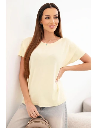 Dámska viskózna blúzka oversize s krátkymi rukávmi a okrúhlym výstrihom žltá Dámska viskózna blúzka oversize s krátkymi rukávmi a okrúhlym výstrihom žltá