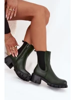 Botki Damskie Na Klocku Eko Skórzane Ciemnozielone Kyra
