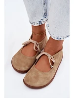 Kožené semišové baleríny Barefoot so šnurovaním Zazoo 021 Beige Kožené semišové baleríny Barefoot so šnurovaním Zazoo 021 Beige