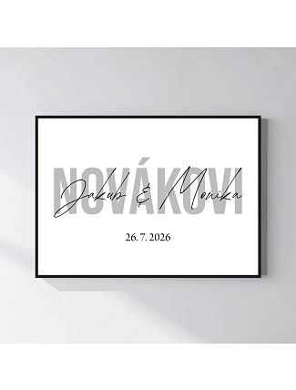 Personalizovaný magický fotoobraz v ráme - štvorec 50x70 - mená novomanželov Personalizovaný magický fotoobraz v ráme - štvorec 50x70 - mená novomanželov