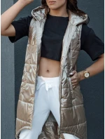 Dámska prešívaná vesta s kapucňou dlhá MERIS camel FashionStreet TY4451