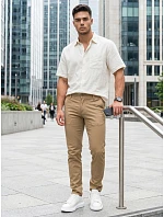 Pánske chinos nohavice s opaskom béžová FashionStreet UX4499