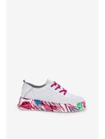 Skórzane Sneakersy Damskie Na Wzorzystej Platformie Vinceza 88017 Białe