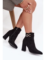 Eko Zamszowe Botki Na Słupku Z Ozdobą Czarne Lymall