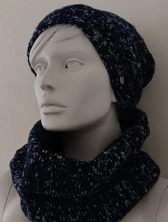 Dámsky set čiapky a šálu Patrizia Tmavo modrá s bielou - Kamea