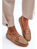 Damskie Modne Zamszowe Mokasyny Brązowe Rabell