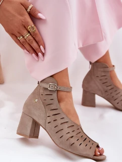 Zamszowe Botki Damskie Na Słupku Maciejka 06893-10 Ciemnobeżowe