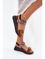 Sandały Damskie Na Koturnie Panterka I Zebra Brązowe Monera