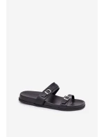 Klapki Damskie Z Klamrami Czarne Brinella