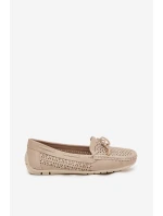 Mokasyny Damskie Z Ażurowym Wzorem I Wiązaniem Beżowe Mirisa