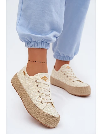 Krajkové tenisky Espadryle na platformě Lee Cooper LCW-26-31-4328 Béžové