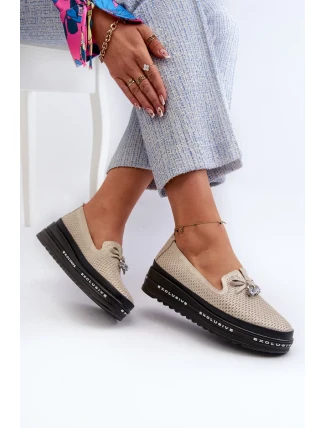 Lesklé dámske kožené mokasíny na platforme S.Barski Gold