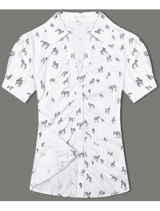 Dámska blúzka s golierom a zebrovaným vzorom (AWY2011D) biela - Móda Dámska blúzka s golierom a zebrovaným vzorom (AWY2011D) biela - Móda