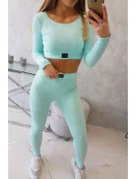 Komplet z bluzką top prążkowany miętowy