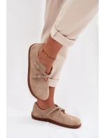 Barefoot Dámske kožené semišové poltopánky s remienkami Zazoo N1271 Beige Barefoot Dámske kožené semišové poltopánky s remienkami Zazoo N1271 Beige