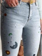 Dámske úzke džínsy s výšivkou MOONAIR modré FashionStreet UY2453