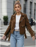 Dámska semišová bunda so strapcami hnedá FashionStreet TY5582