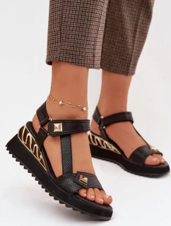 Kožené dámské sandály na platformě D&A CR61-3070 Černé