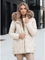 Dámska zimná bunda s kožušinou ecru FashionStreet TY5495