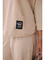 Bavlnená mikina nohavice set béžová