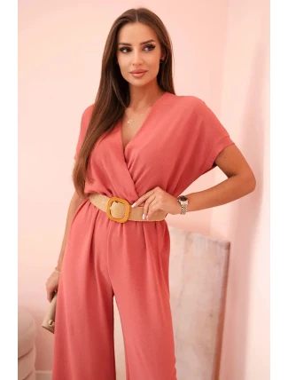 Kombinéza s ozdobným pásom tmavoružová