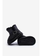 Dziecięce Eko Skórzane Śniegowce Z Paskiem Czarne Orinor