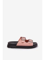 Klapki Damskie Z Klamrami Na Platformie Różowe Elamas