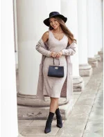 Dámske béžové úpletové šaty so šatami cez hlavu (8215)