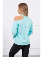 Blúzka s potlačou srdca v mätovej farbe