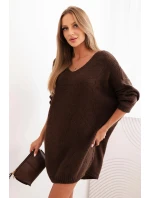 Dámske Plus veľkosť vlny V-neck šaty Brown