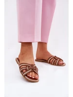 Klapki Damskie Płaskie Z Przeplatającymi Się Paskami Brązowe Acimine