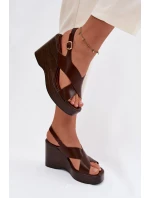 Dámské sandály z eko kůže na platformě Čokoládové Janivra