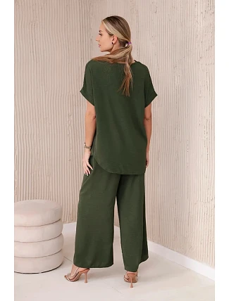 Súprava s náhrdelníkom blúzka + nohavice khaki Súprava s náhrdelníkom blúzka + nohavice khaki