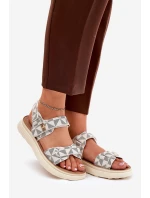 Materiałowe Sandały Damskie Na Platformie Beżowe  Leriot