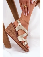 Sandały Damskie Na Koturnie Sergio Leone SK223 Złote