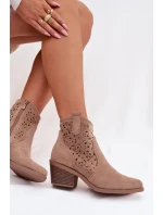 Dámske perforované kovbojské čižmy na podpätku S.Barski HY61-8012 Beige Dámske perforované kovbojské čižmy na podpätku S.Barski HY61-8012 Beige