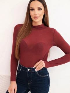 Dámsky kašmírový sveter s rolákom a dlhými rukávmi bordovej farby