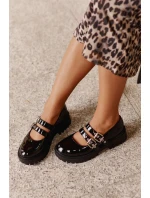 Półbuty Damskie Z Paskami Lakierowane Czarne Terione