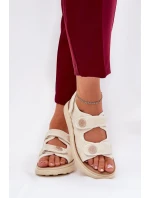 Damskie Sandały Z Ozdobnymi Detalami Na Rzepy Beżowe Zoliner